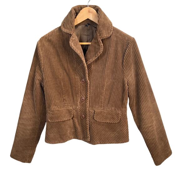 Y2k Corduroy Fitted Blazer Jacket Brown Button Front Size Small Academia Preppy - Picture 1 of 15